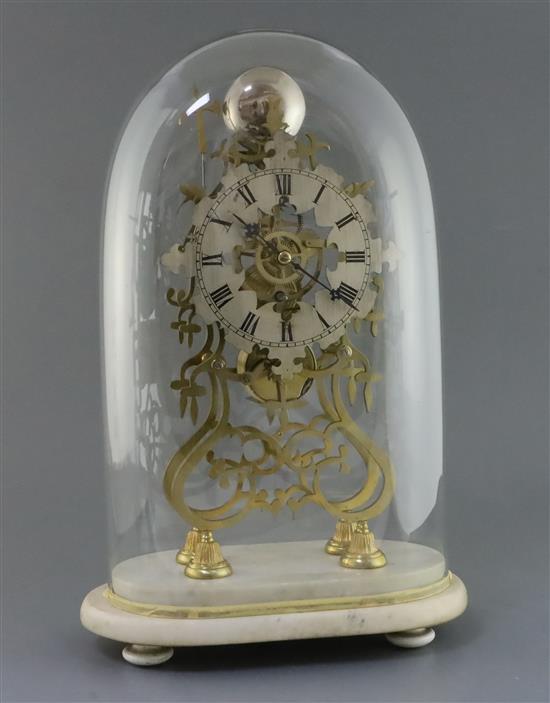 A Victorian gilt brass skeleton clock Height overall 19in.